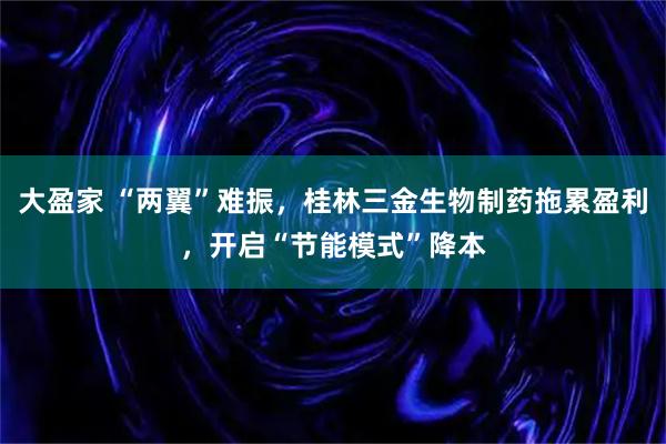 大盈家 “两翼”难振，桂林三金生物制药拖累盈利，开启“节能模式”降本